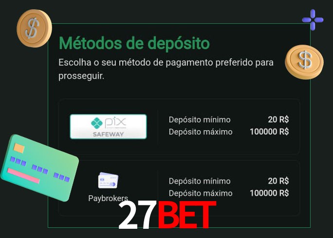 O cassino 27Bet oferece uma grande variedade de métodos de pagamento